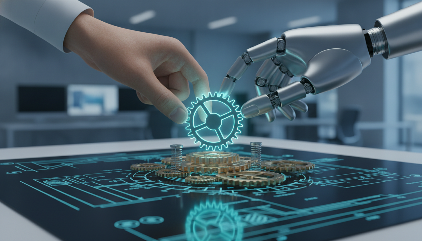 A human hand and a robot hand collaborating on a complex task, representing the AI skills employers want in the modern workplace.