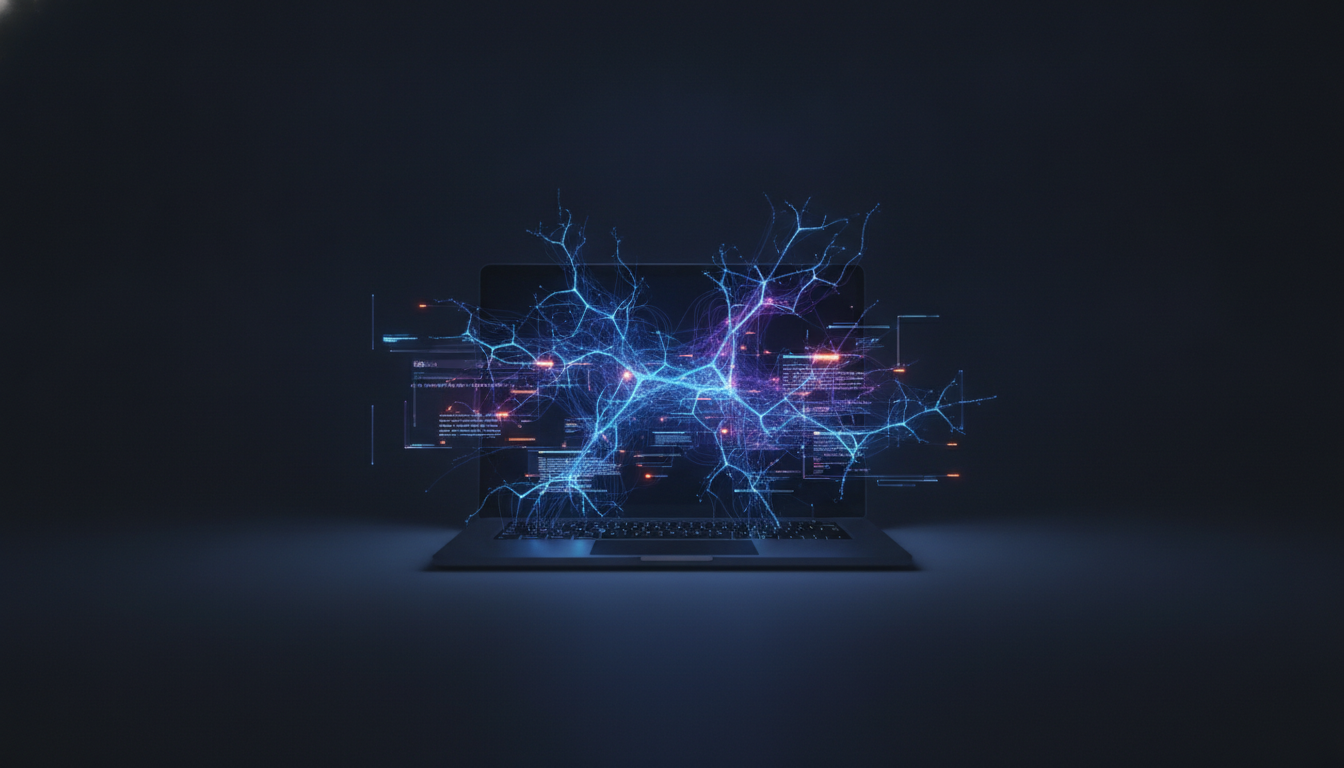 An abstract image showing lines of code and neural network patterns, representing the best AI coding assistants for developers.