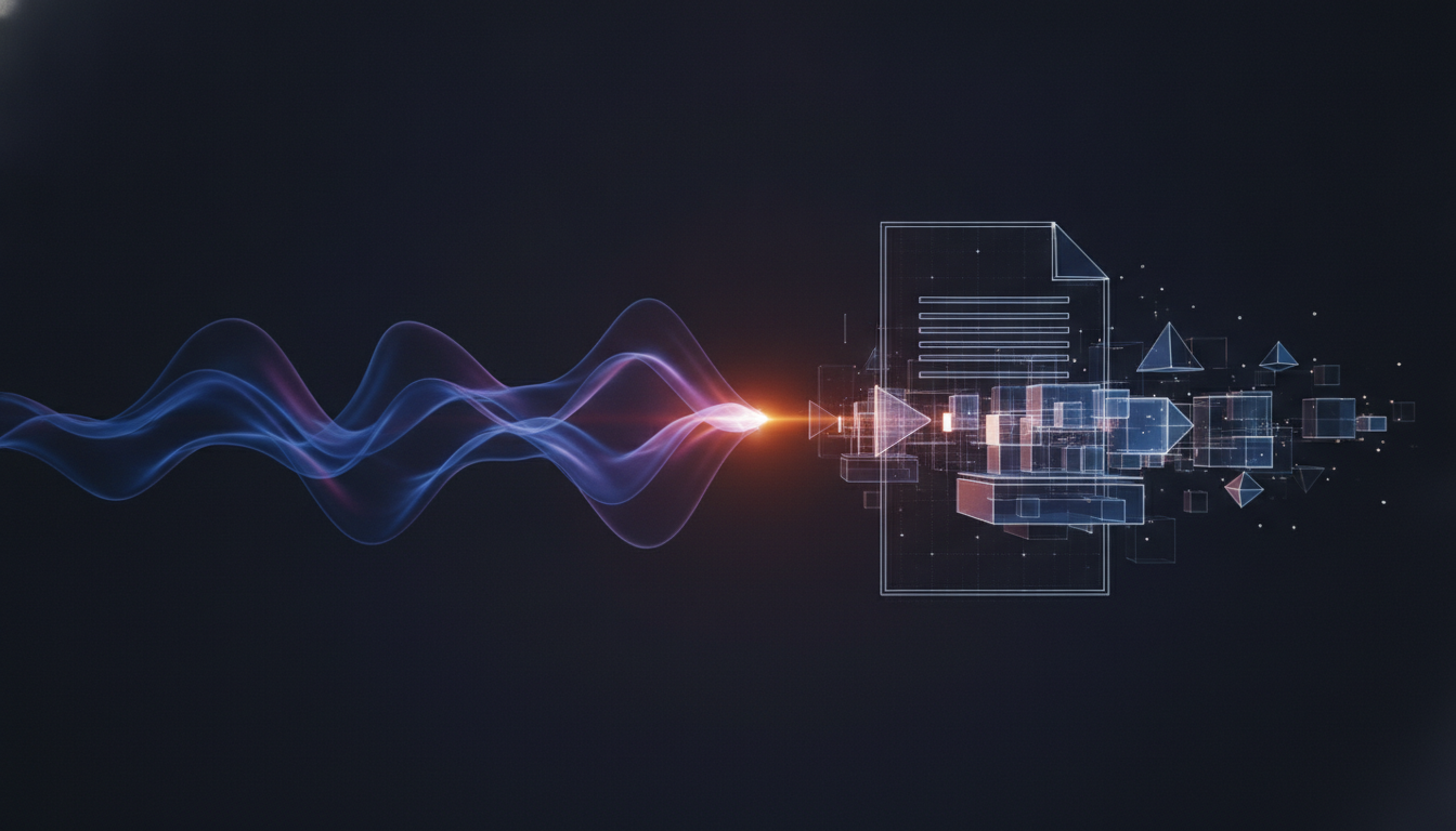 An abstract image representing the best AI meeting assistants transforming spoken audio into organized digital notes.