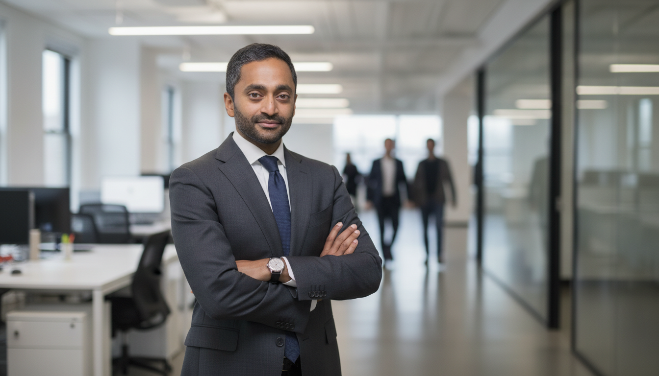 An AI-powered software factory where human engineers and robotic arms collaboratively build complex enterprise software, emphasizing governance and control.