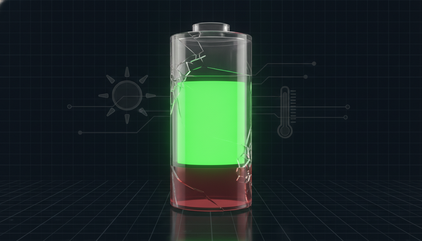 An illustration of a smartphone battery meter demonstrating how to extend battery life by staying within the 20-80% 'sweet spot' to avoid degradation.