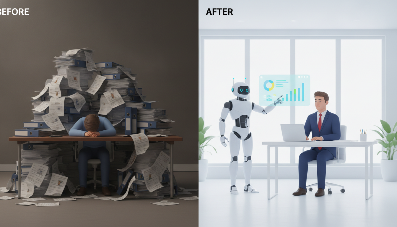 A split image showing the contrast between a chaotic traditional job search and an organized, efficient one using AI job search tools.