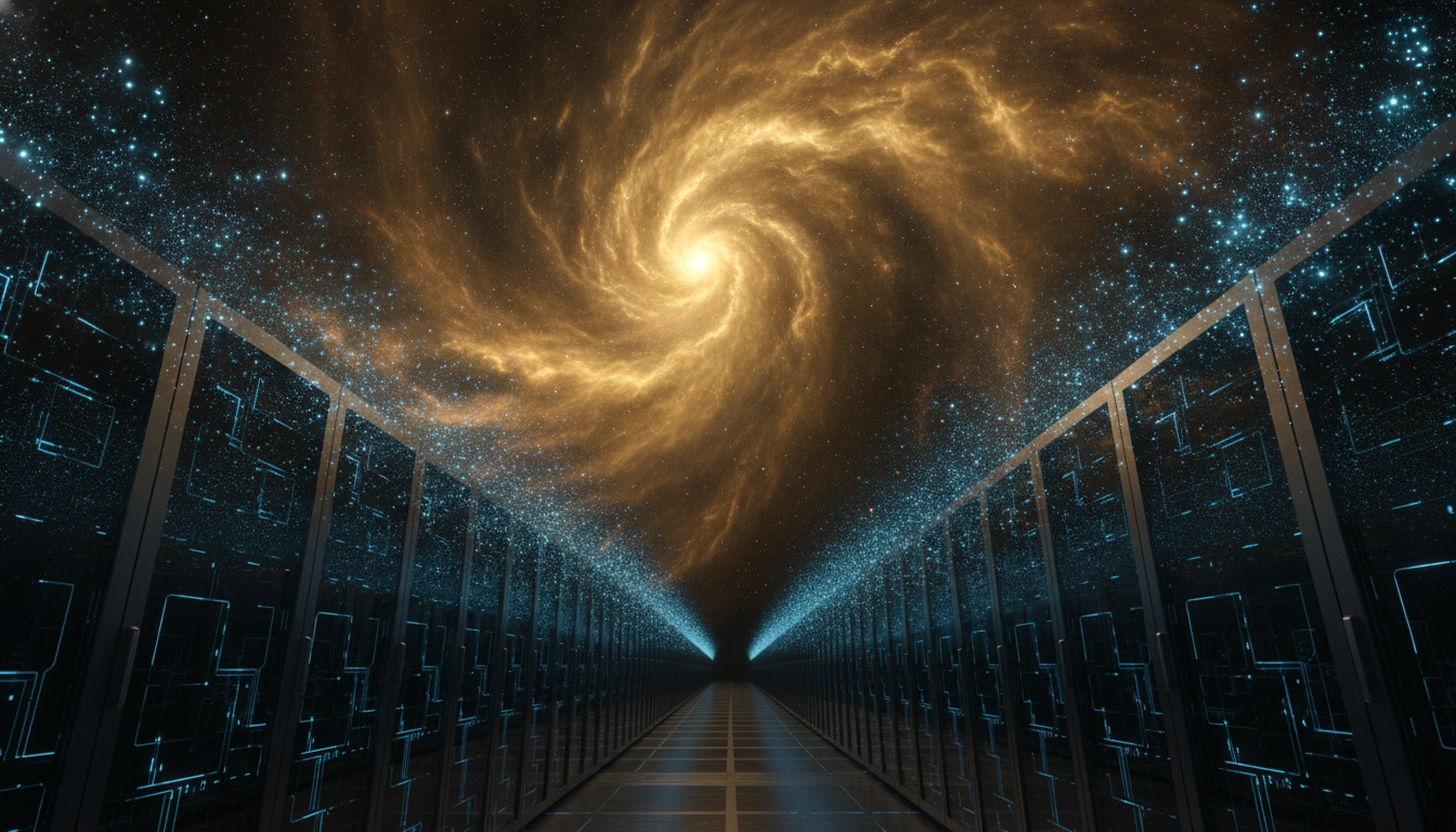 An abstract image representing the Meta Anthropic deal, showing glowing server racks transforming into a massive digital cloud, symbolizing a new AI compute power.