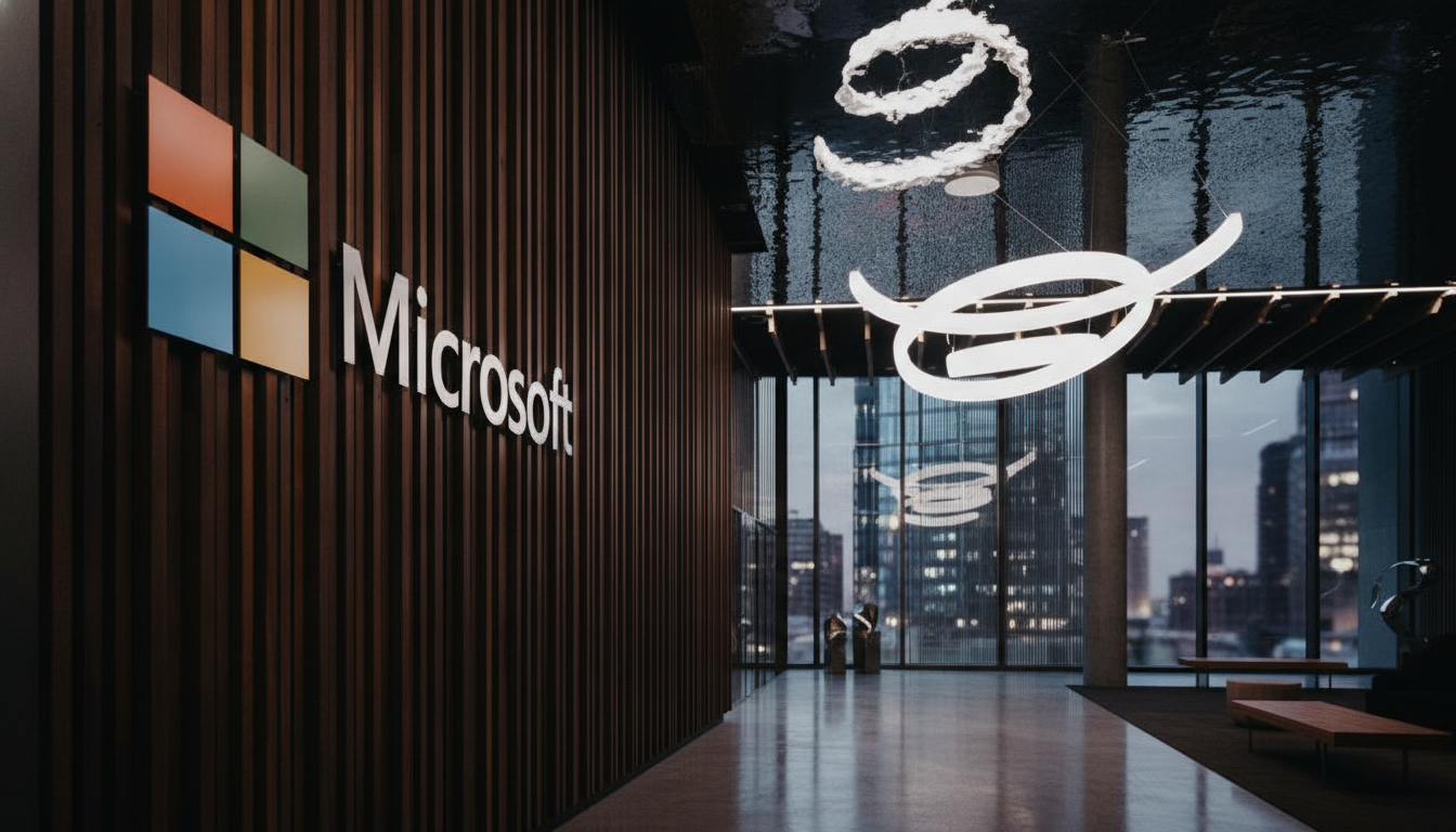 A glowing server rack in a modern data center, representing Microsoft's new in-house MAI artificial intelligence models and its strategic independence.