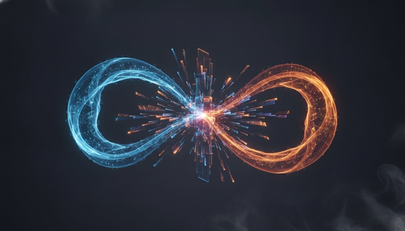 An abstract visualization of OpenAI GPT-Live's full-duplex voice AI, showing intersecting sound waves and neural networks.