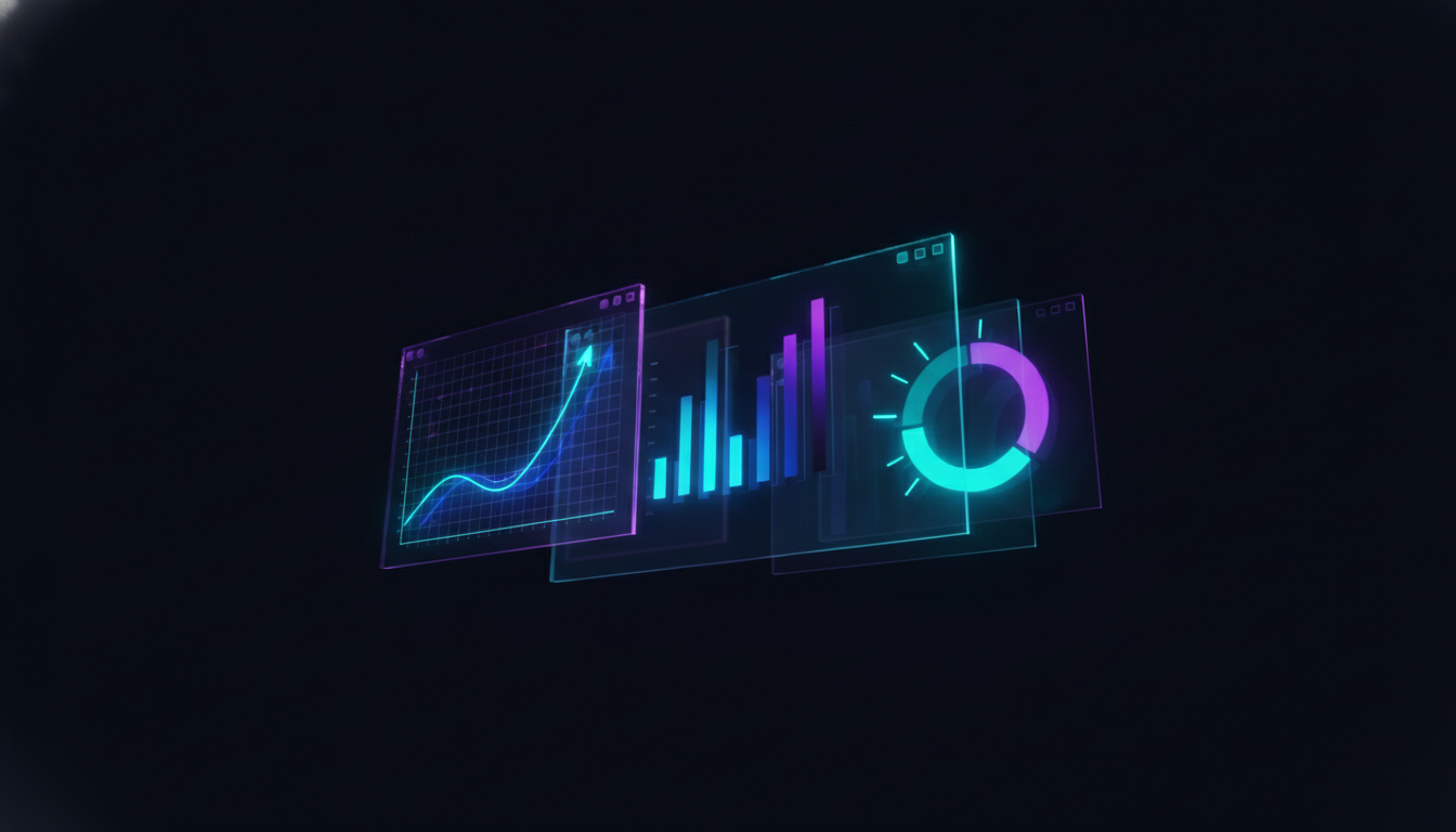 An abstract digital dashboard showing charts and graphs representing the core concepts of SaaS metrics explained in this founder's guide.