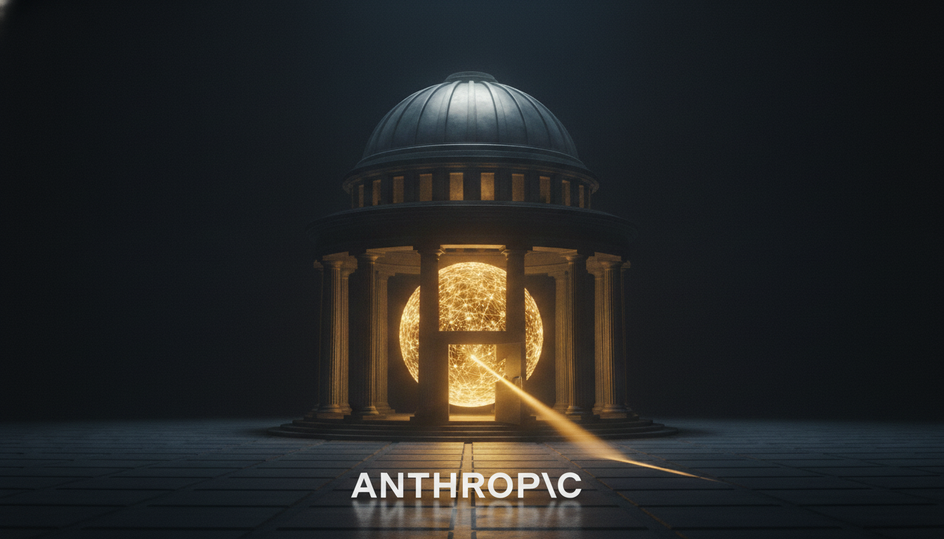 An abstract image representing the easing of Anthropic Mythos export restrictions, showing a glowing AI core inside a government-style cage with a door opening.