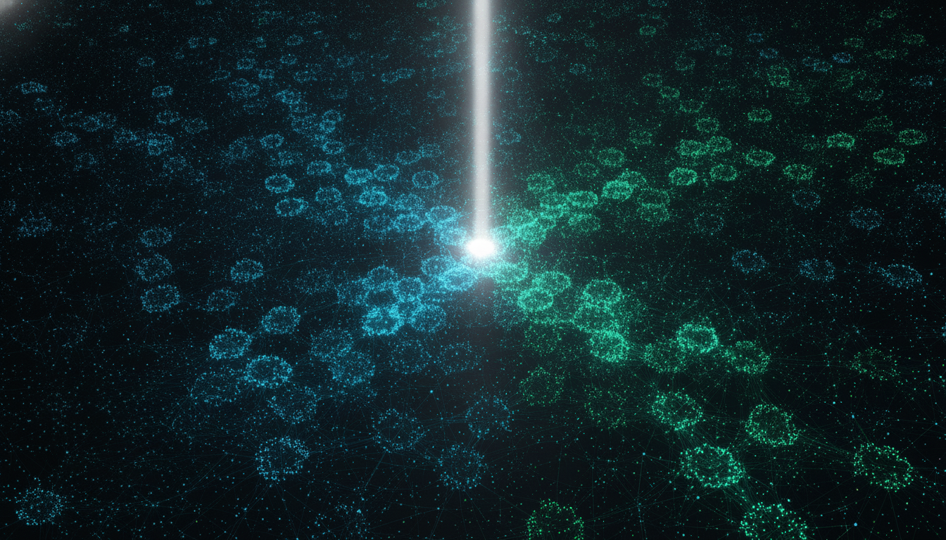 A visual representation of the ECHO algorithm organizing a massive, complex network of data points into clear, distinct communities.